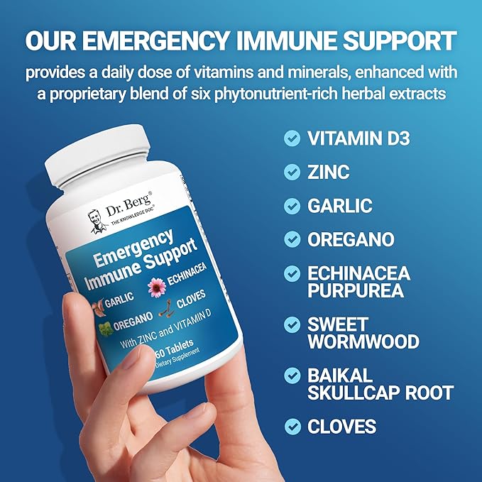 Dr. Berg Emergency Immune Support w/Echinacea - Potent Blend of Herbal Extracts (Warning: Strong Herbal Smells) - Immune Support Supplement Includes 2000 IUs of Vitamin D &amp 10mg of Zinc - 60 Tabl