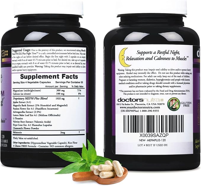 Doctors Nutra Muscle Ezze PM Plus - 3000mg - Relaxant with Magnesium Glycinate - Gluten Free – 120 Capsules