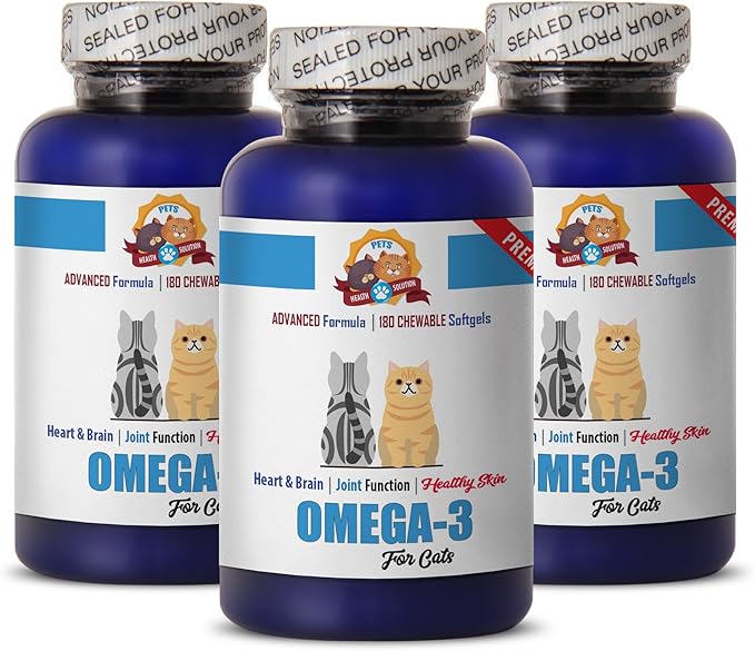 cat Senior Treats - Premium Omega 3 - for Cats Formula - Overall Health and Well Being - cat omega3 - 540 Softgels (3 Bottle)