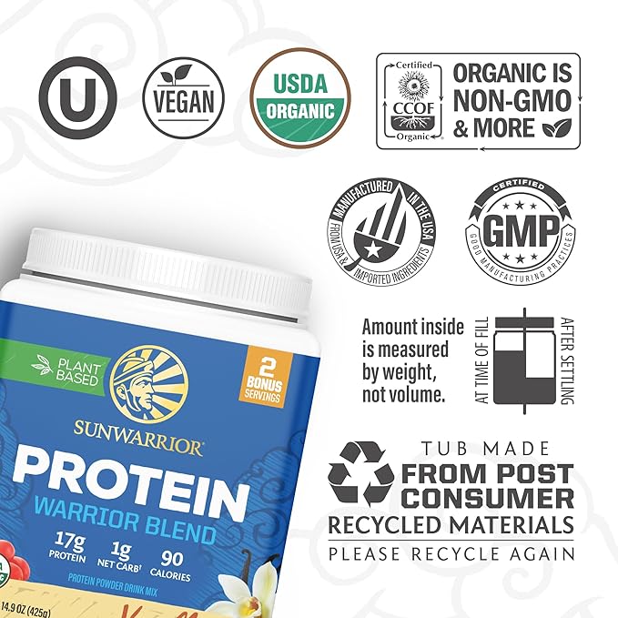 Sunwarrior Mocha &amp Vanilla Organic Plant Based Protein Powder Set | Bundle &amp Save | Vegan Organic Protein Powder | Non-GMO Soy Dairy Filler &amp Gluten Free (17 Servings Vanilla 30 Servings
