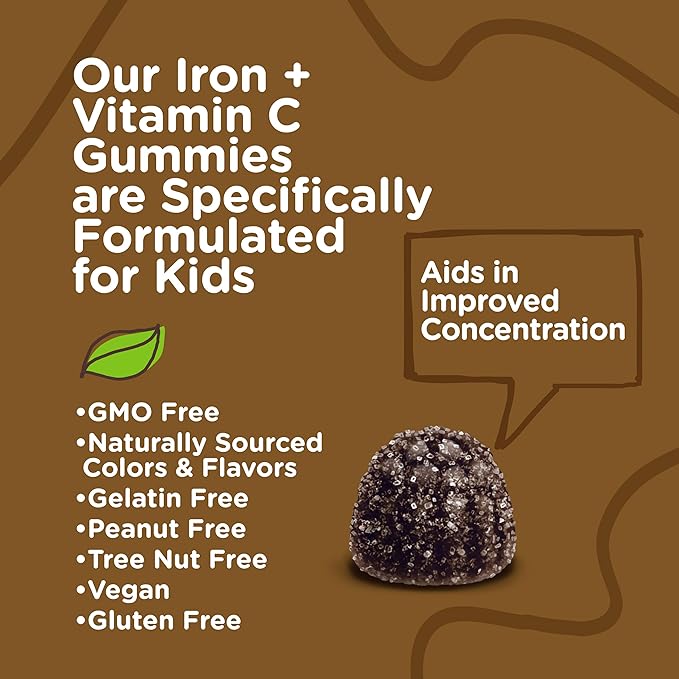 VITEEY Iron for Kids with Vitamin C - Supports Energy Blood Cell Formulation Blood Builder Anemia Kids Iron Supplements - Vegan Gelatin Free Gluten Free - Tasty Chewable Grape Flavored Gummy