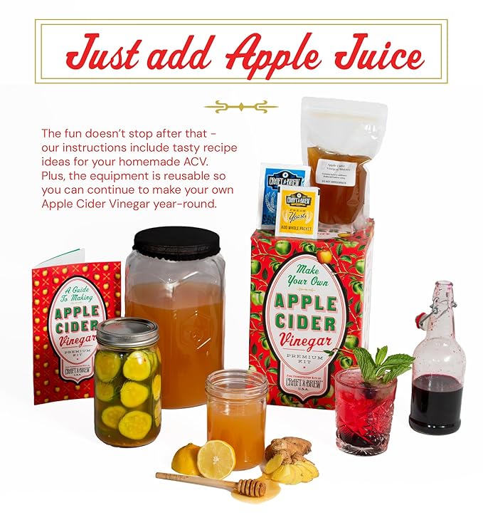 Craft A Brew - Apple Cider Vinegar Kit - With Apple Cider Vinegar Mother - Ingredients for Home Fermentation - Vinegar Making Supplies - Yields 1 Gallon