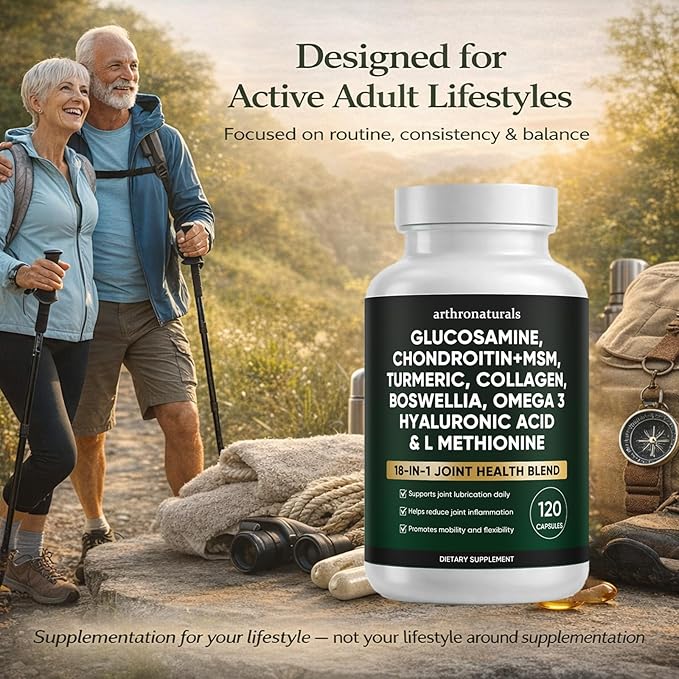 Arthronaturals Herbal 18-in-1 Joint Support Blend Daily Supplement with Glucosamine Chondroitin MSM and Turmeric Clean Formula for Active Adult Daily Routine 120 Capsules (2)
