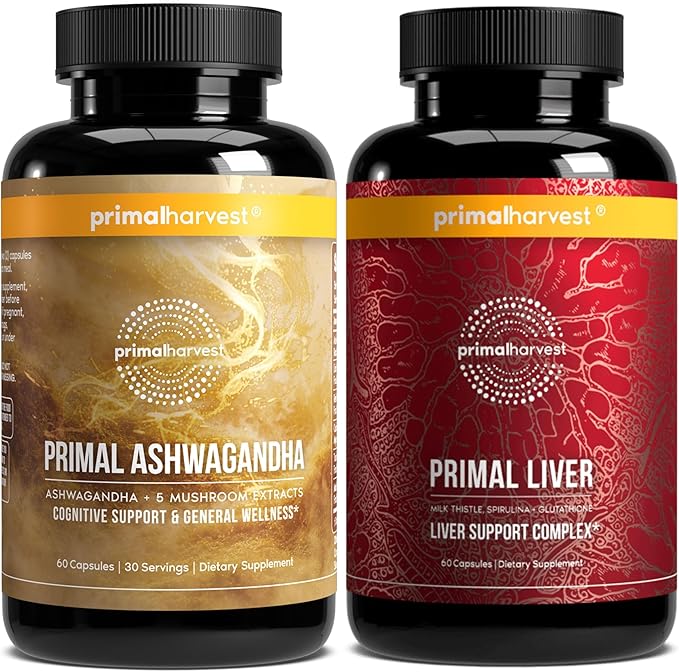 Primal Harvest Daily Two-Step Routine | Ashwagandha + Liver | 2 Pack | 30 Day Supply