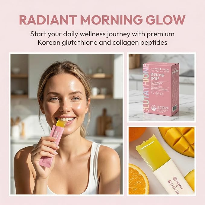 Korean Glutathione Collagen Jelly Sticks 30 Packets - Premium Beauty Supplement with 2000mg Fish Collagen Peptide Anti-Wrinkle Hydrating Skin Elasticity Joint Support