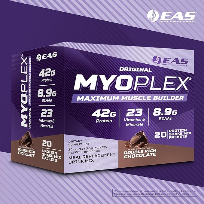 EAS Original Myoplex Maximum Muscle Builder | Meal Replacement Protein Drink Mix | Quality Protein Blend | 42g Protein | 20 Individual Packets (Double Rich Chocolate)