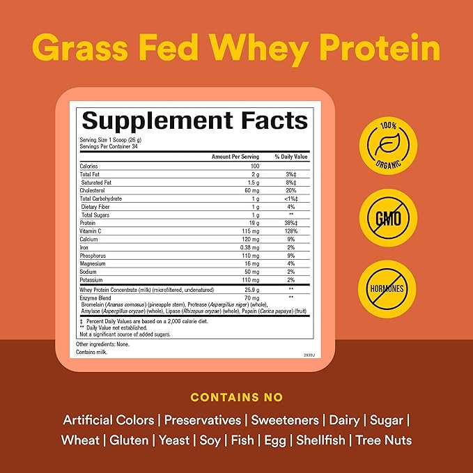 Whey Factors by Natural Factors Grass Fed Whey Protein Concentrate Aids Muscle Development and Immune Health Unflavored 2 lb