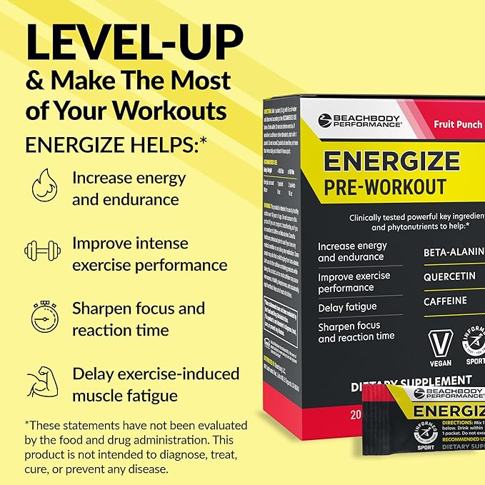 BODi Energize Pre Workout Powder - Beta-Alanine Quercetin &amp Low-Dose Caffeine Formula for Enhanced Energy &amp Focus Increase Energy &amp Endurance Supplement Fruit Punch 20 Sticks