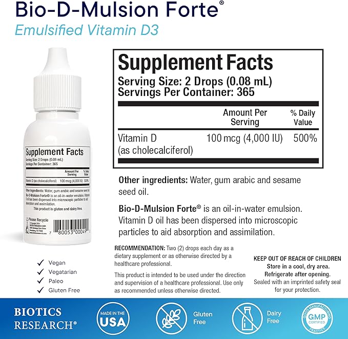 Biotics Research Bio-D-Mulsion Forte Vitamin D3 for Bone Immune &amp Heart Health + Bio-Multi Plus Multivitamin for Daily Nutritional Support – 1 fl oz &amp 90 Tablets