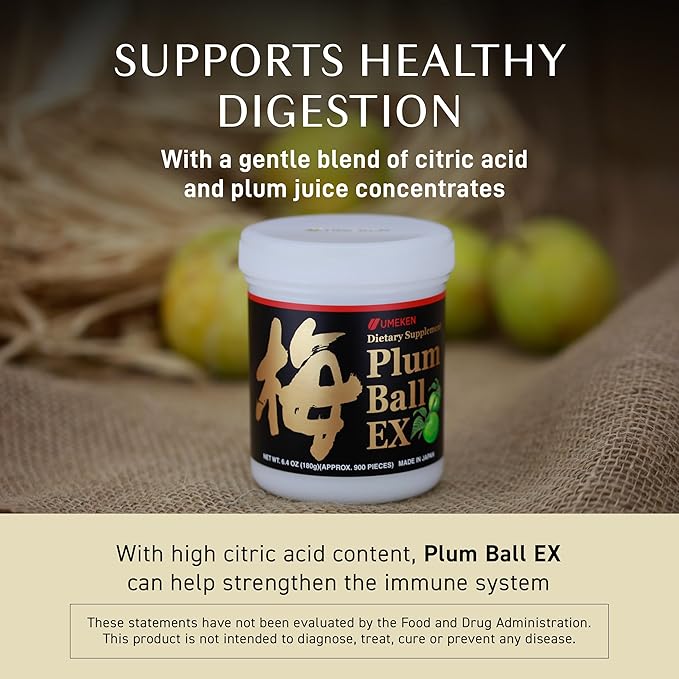 Umeken Plum Ball EX Concentrated Extract with Antioxidants Citric Acid and Mumefural Daily Supplement Japanese Green Plum Extract 6 Month Supply 6.4oz 180g Bottle Pack of 2