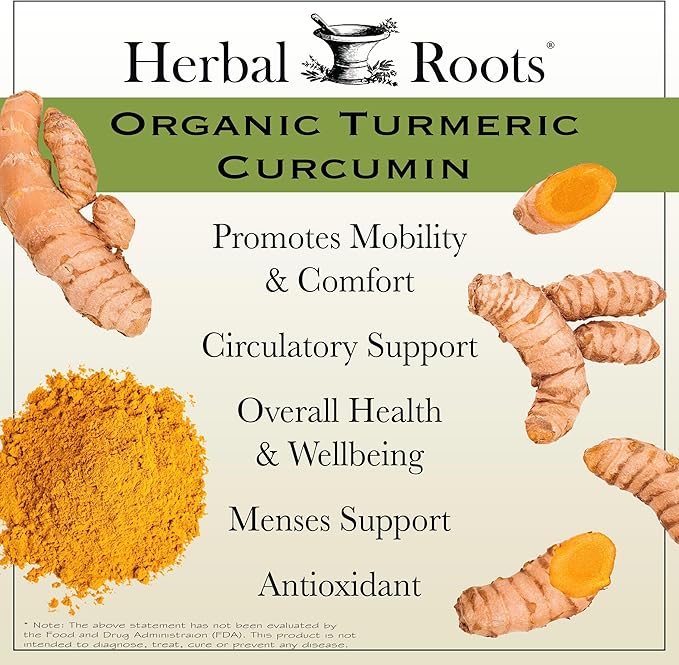 Herbal Roots - Turmeric Curcumin Capsules - Extra Strength - 1000mg Pure Organic Turmeric Supplement 95% Standardized Curcumin Extract with BioPerine Pepper and Ginger
