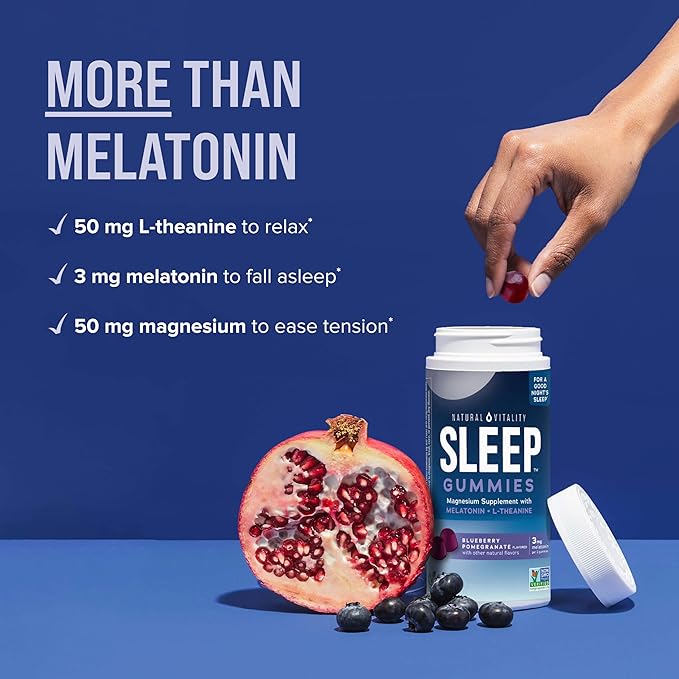 Natural Vitality Sleep Gummies Magnesium Supplement with Melatonin and L-Theanine Vegan Gluten Free Helps The Body Ease Into Sleep Blueberry Pomegranate 120 Count (Pack of 2)