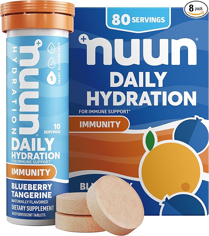 Nuun Immunity Electrolyte Tablets with Vitamin D C E &amp A Ginger Elderberry Magnesium &amp 4 Other Essential Electrolytes Vegan Blueberry Tangerine 8 Pack (80 Servings Total)