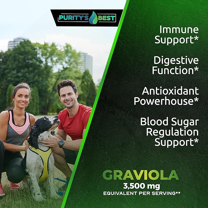 Purity's Best Graviola (Soursop) Supplement Concentrated 378 mg Formula Supports Immune Function &amp Antioxidant Protection 200 Veggie Capsules Made in USA.