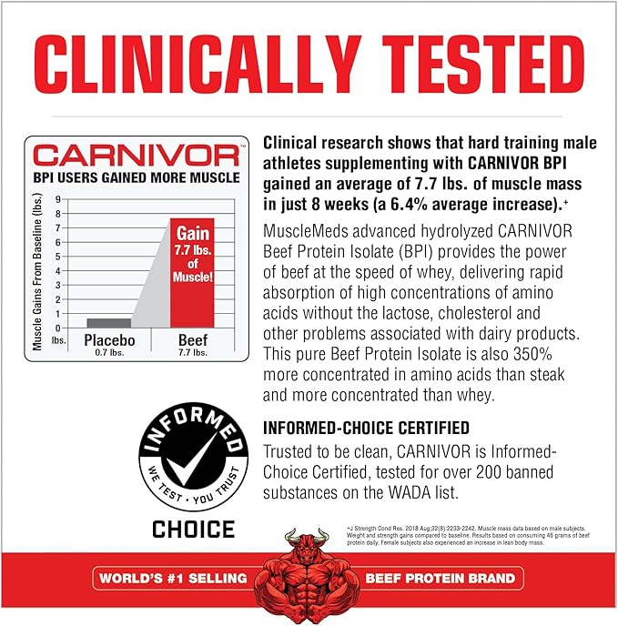 MuscleMeds Carnivor Beef Protein Isolate 0 Lactose 0 Sugar 0 Fat Halal Certified Strawberry 3.9lb 56 Servings 3.9lb