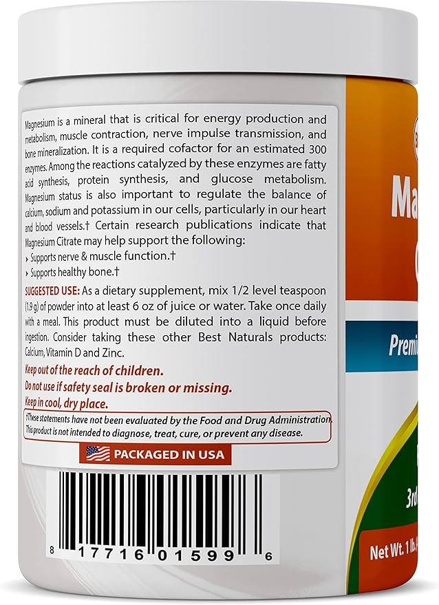 Best Naturals Magnesium Glycinate Powder - 1 Pound (1 LB (Pack of 3))