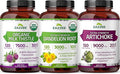 Zazzee Dandelion Artichoke &amp Milk Thistle Bundle | 20:1 Artichoke Leaf Extract Plus 10:1 Organic Dandelion Root and 30:1 Organic Milk Thistle Extract | Liver Cleanse Detox Bundle