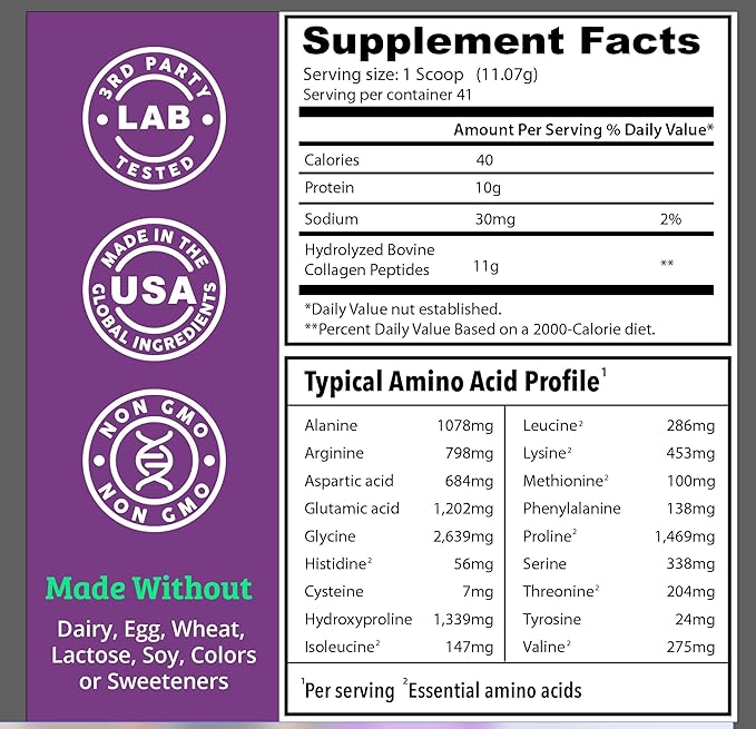 Dr. Matthew Hydrolyzed Collagen Peptides Powder - Unflavored &amp Grass Fed Protein Supplement for Hair Skin Joints - Non-GMO Keto-Friendly Type 1 and 3 for Women and Men