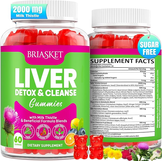Liver Detox Cleanse &amp Repair 2000 mg Milk Thistle Liver Detox Liver Support Supplement with Glutathione Dandelion Root Turmeric &amp Artichoke 23-in-1Herbal for Liver &amp Gut Health Vegan