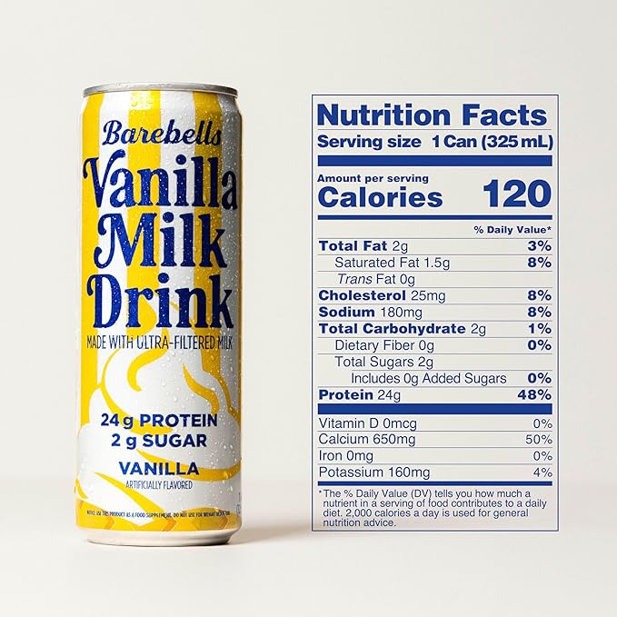 Barebells Vanilla Milk Drink – 24g Protein No Added Sugar High Protein Vanilla Shake Ultra-Filtered Milk Creamy Flavor – 11.2 fl oz (330ml) 12 Count