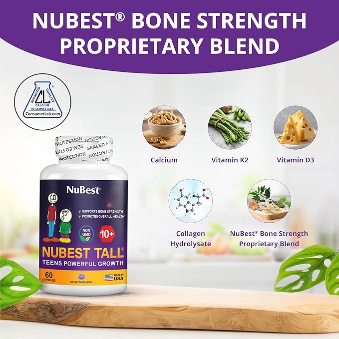 NuBest Bundle Tall 10+ 60 Capsules Tall Kids 60 Chewable Tablets | Height Growth Support for Kids &amp Teens | Calcium Vitamins D3 K2 Collagen &amp Herbs