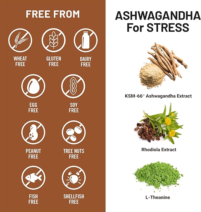 NatureWise Ashwagandha for Stress - With KSM-66 Extract GABA L-Theanine Rhodiola Rosea - Herbal Mood &amp Sleep Support - Vegan Non-GMO Gluten-Free - 60 Capsules[1-Month Supply]
