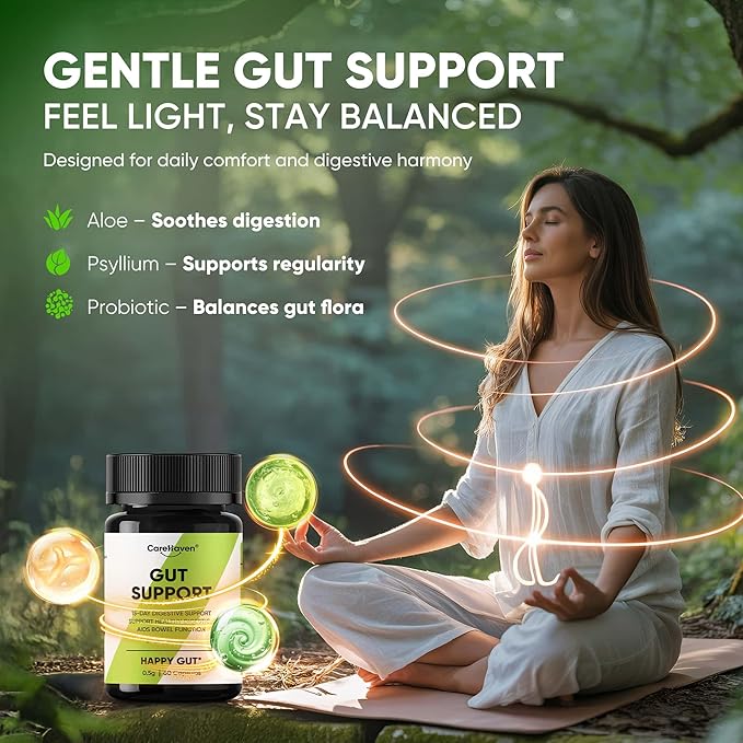 Gut Support Capsules - 15-Day Digestive Support with Psyllium Husk &amp Senna Leaf - Aids Bowel Function &amp Gut Wellness - 60 Active Capsules (3PCS)