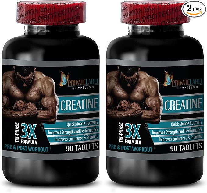 PRIVATE LABEL Muscle Alive - CREATINE TRI-Phase - 3X Formula - PRE &amp Post Workout - creatine in Powder - 2 Bottles (180 Tablets)