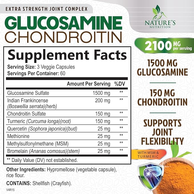 Glucosamine Chondroitin MSM - 3x Strength Joint Support Supplement for Joint Mobility &amp Comfort For Men and Women Glucosamine Supplements Complex with Turmeric &amp Boswellia - 180 Capsules