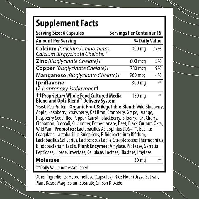 Optimal Health Systems BonePlus Calcium | Highly Absorbable Chelated Calcium + Ipriflavone Probiotics Plant Enzymes | Bone Strength Supplement | 90 Capsules