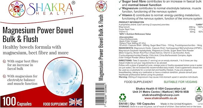 Magnesium Power Bulk &amp Flush. A Magnesium Based Formula to Support Long-Term Bowel Hydration Health &amp Removal of Colonic Plaque | Shakra Health