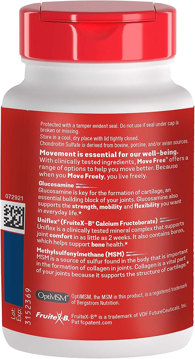 Move Free Advanced Glucosamine Chondroitin MSM Joint Support Supplement Supports Mobility Comfort Strength Flexibility &amp Bone - 120 Tablets (40 servings)*