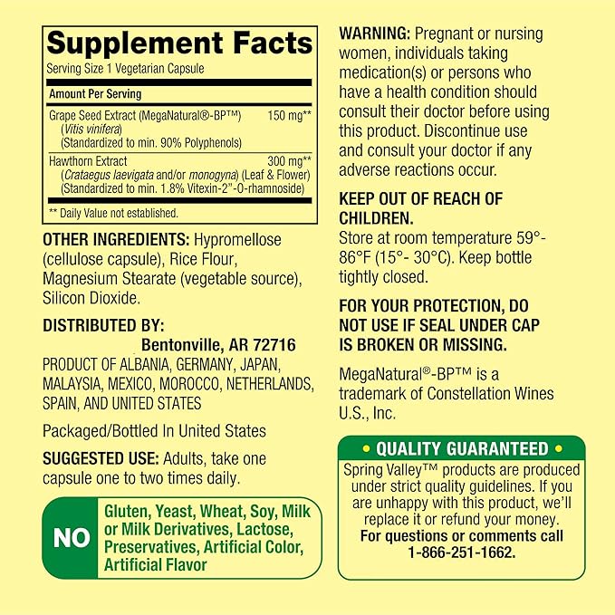 Spring Valley Blood Pressure Support 60 Capsules. includes | from A to Zinc with LUAL|