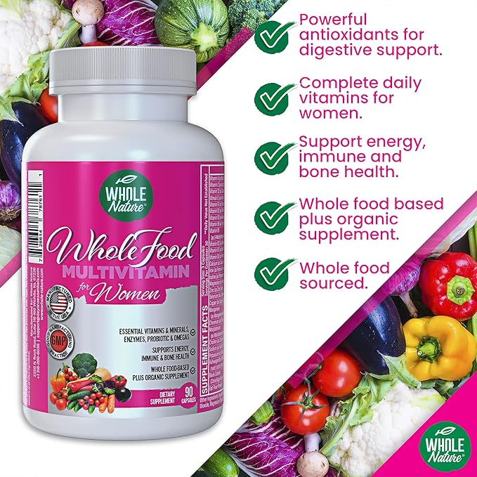 Whole Food Multivitamin for Women Womens Multi Vitamin with Folate B12 Methyl Vitamins Minerals Probiotics and Omegas Vegan Non GMO- 90 Capsules (1) (1)