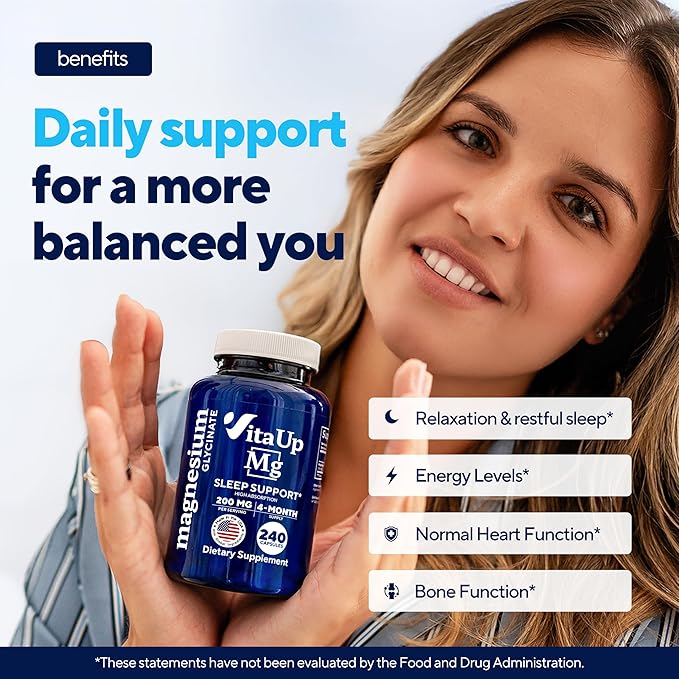 Magnesium Glycinate 200mg - USA Made Highly Absorbed Non-GMO Magnesium for Relaxation Deep Sleep Bones &amp Heart - 200mg per Serving 240 Vegan Capsules
