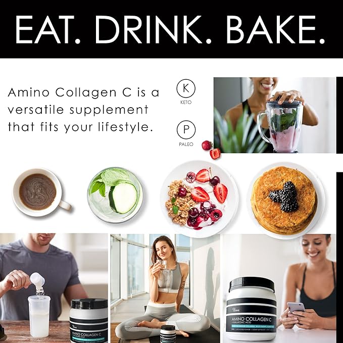 (3-Pack) Amino Collagen C - Collagen Powder (180 Scoops) - Marine Collagen Peptides + Hyaluronic Acid. No Sugar. No Odor. Non GMO. USA. for Hair Skin Nails Joints &amp Gut Health.