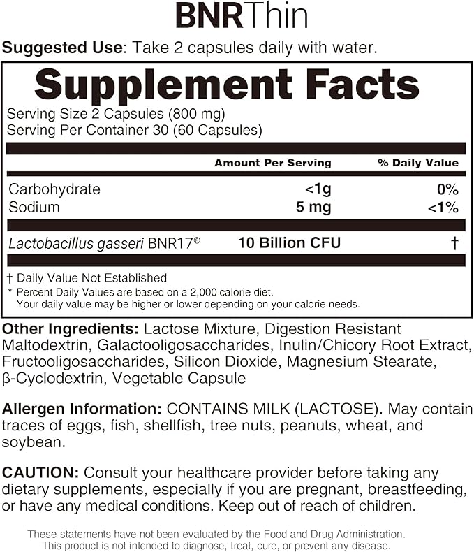 BNRThin Probiotic Lactobacillus gasseri BNR17 10 Billion CFU Guaranteed Digestive Health 60 Capsules x 3packs