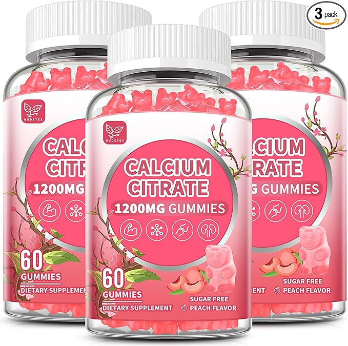 (3 Pack) Calcium Citrate 1200 mg Gummies for Women &amp MenCalcium Supplements for WomenHigh Absorption for Bone Muscle Healthy - Easy to Digest Sugar FreeVeganPeach Flavor90 Day Supply