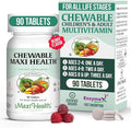Maxi Health Chewable Multivitamin for Kids Teens and Adults - Cherry Chewable Vitamins for Adults &amp Children - Kosher Kids Multivitamin + Iron (90 Tablets)