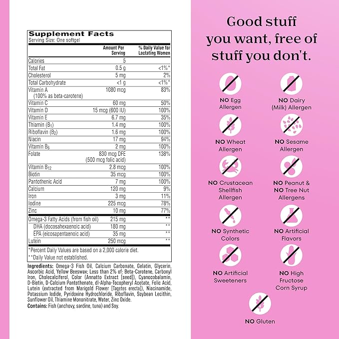 One A Day Postnatal Vitamins for Women Postnatal Multivitamin with Folic Acid Omega-3 DHA B Vitamins Support Immune Health Breastfeeding Post Partum Essential Nutrients for Women 60 Ct