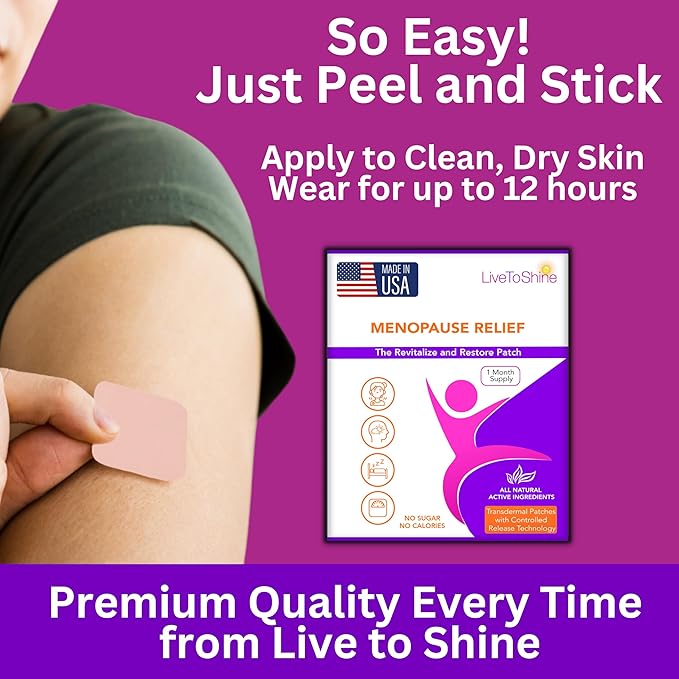 Menopause Relief and Melatonin Sleep Patch Bundle - 2 Packs - Hot Flashes Night Sweats Mood Swings Relief Plus Restful Sleep Patches - 30 Day Supply Per Pack (60 Patches) - USA Made by Live To Shine