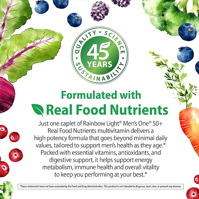 Rainbow Light Multivitamin for Men 50+ Vitamin C D &amp Zinc Probiotics Men's One 50+ Multivitamin Provides High Potency Immune Support Non-GMO Vegetarian 150 Tablets