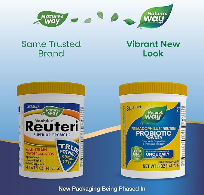 Nature's Way Primadophilus Reuteri Probiotic Powder Supports Digestive &amp Immune Health* Multi-Strain Formula with Prebiotics 3 Billion Live Cultures 5 Oz (Packaging May Vary)