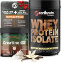 EarthNutri Whey Isolate Protein &amp Creatine Monohydrate Powder Bundle - Ideal for Men &amp Women Post Workout Regimen Endurance &amp Daily Fitness Routine - 25g Protein Vanilla Flavor &amp Un