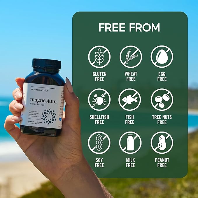 Smarter Nutrition Marine Magnesium Supplement 300mg - Naturally Sourced Clinically Tested Magnesium + Avocado Oil &amp AstraGin for High Absorption - Non-GMO (90 Count (Pack of 1))