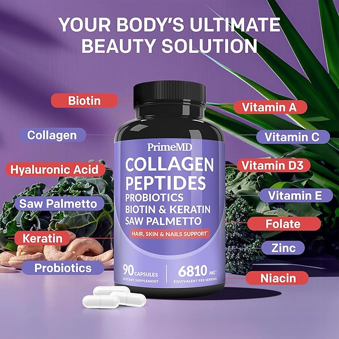 27-in-1 Hair Skin and Nails Vitamins (6810mg) w/Biotin and Collagen Hair Growth Vitamins with Probiotics and Saw Palmetto 90 ct - 28-in-1 Quercetin with Bromelain for Daily Immune Defense (120ct)