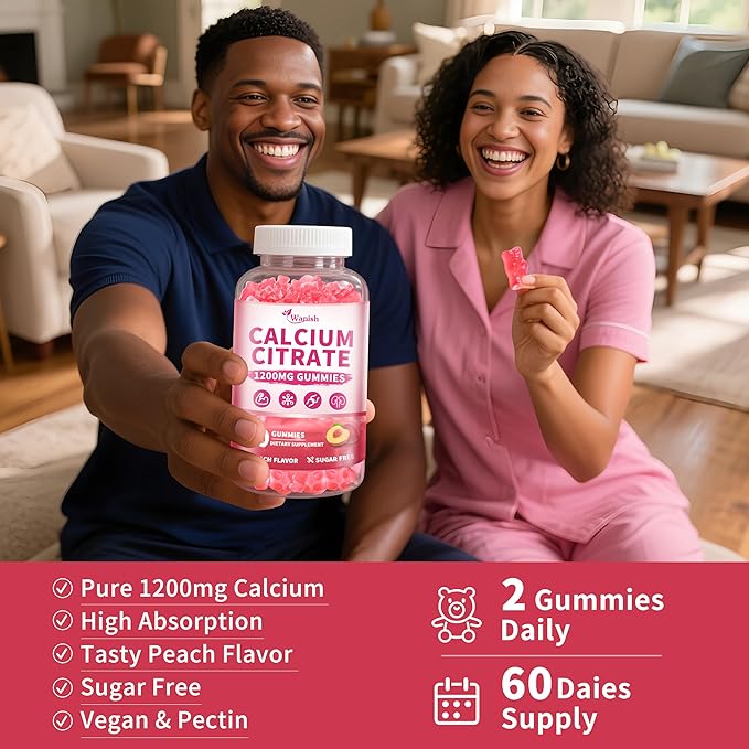 (3 Pack) 1200 mg Calcium Citrate Gummies Supplements for Women &amp MenPure Calcium Citrate Gummies for Bone Muscle &amp Immune Support - Easy to Digest Sugar FreeVeganPeach Flavor60 Day Suppl