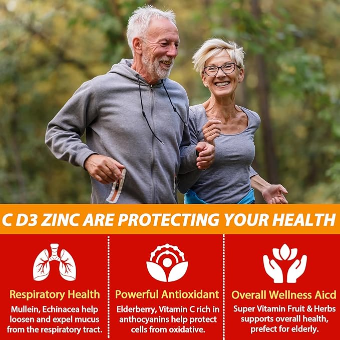Sugar Free Vitamin C + D3 + Zinc Gummies for Adults 50 + 9 in 1 Immune Defense Supplement with D3 5000IU Elderberry Echinacea Mullein Leaf for Boost Immunity Power Antioxidant Vegan (Pack of 1)