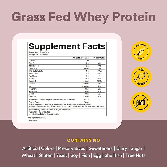 Natural Factors Whey Factors Grass Fed Whey Protein Concentrate Aids Muscle Development and Immune Health Double Chocolate 12 Oz