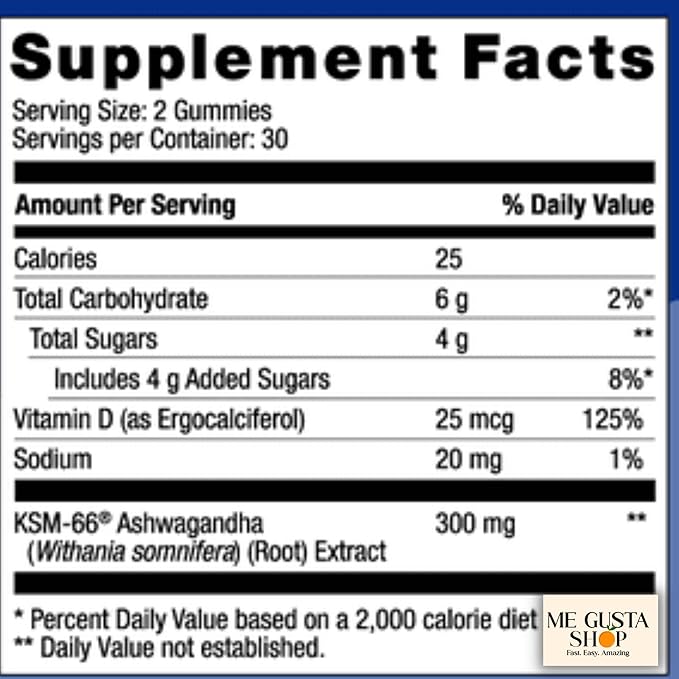 Equate Ashwagandha Vegetarian Gummy Supplement 60 Count + me Gusta stickes